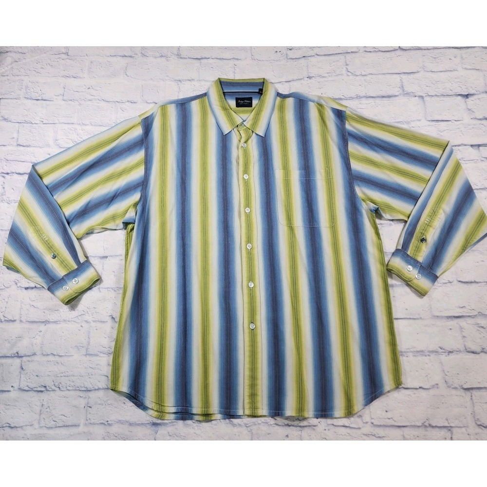 Indigo Palms Tommy Bahama MENS SIZE XL Button Blue Green Shirt Tencel  Striped